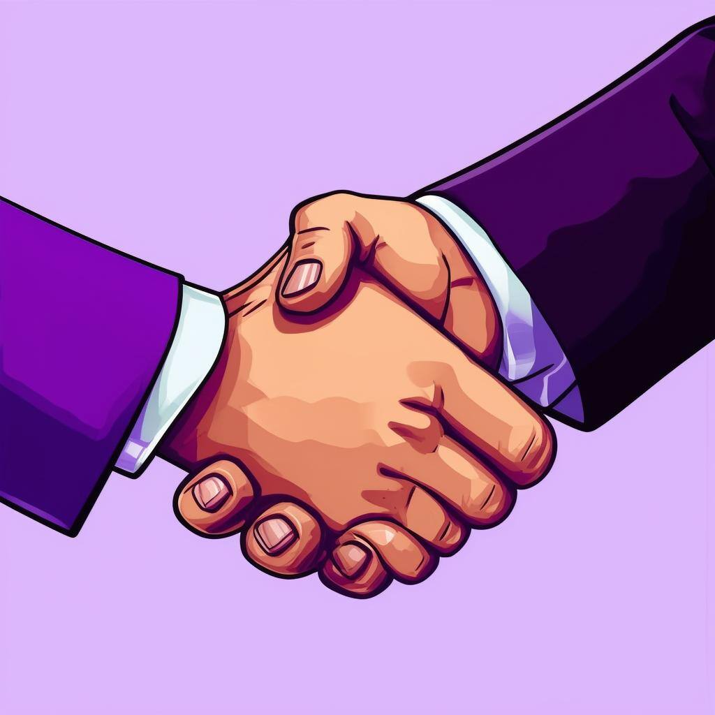 cartoon handshake in purple