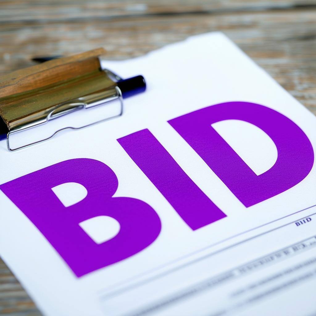 document with BID written on the front in purple