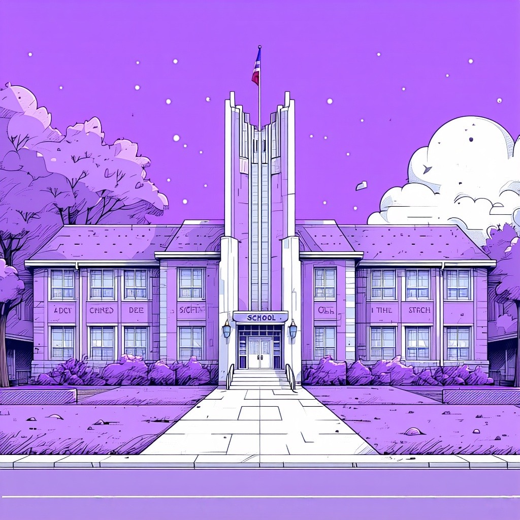 school in purple cartoon