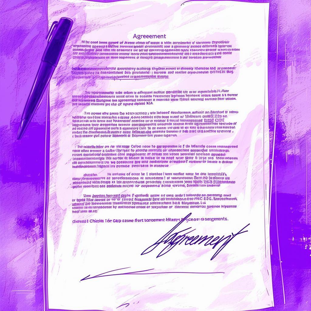 signed agreement in purple